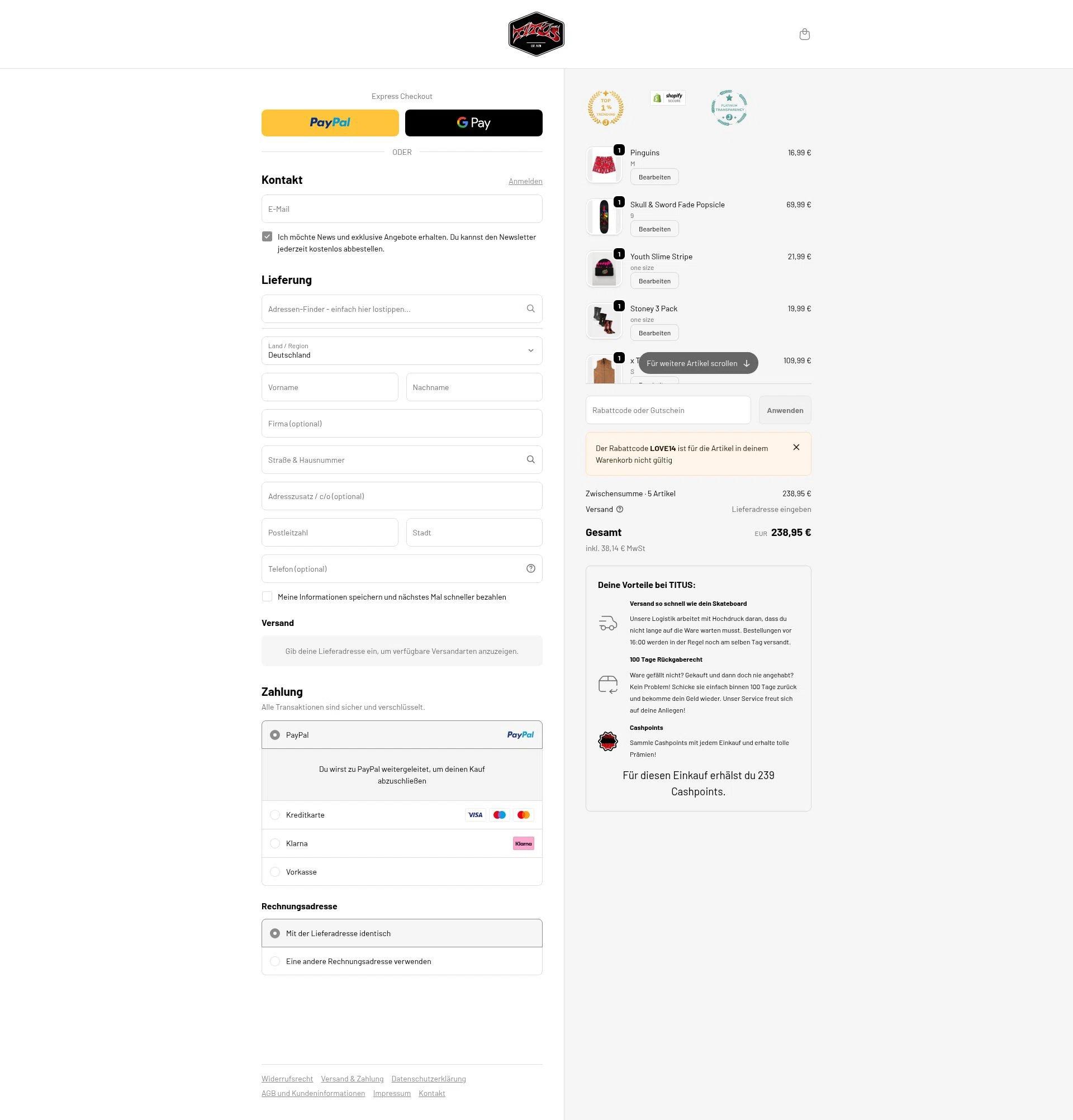 Titus checkout page showing Titus promo code box | Screenshot taken by SimplyCodes community member on Feb 12, 2026