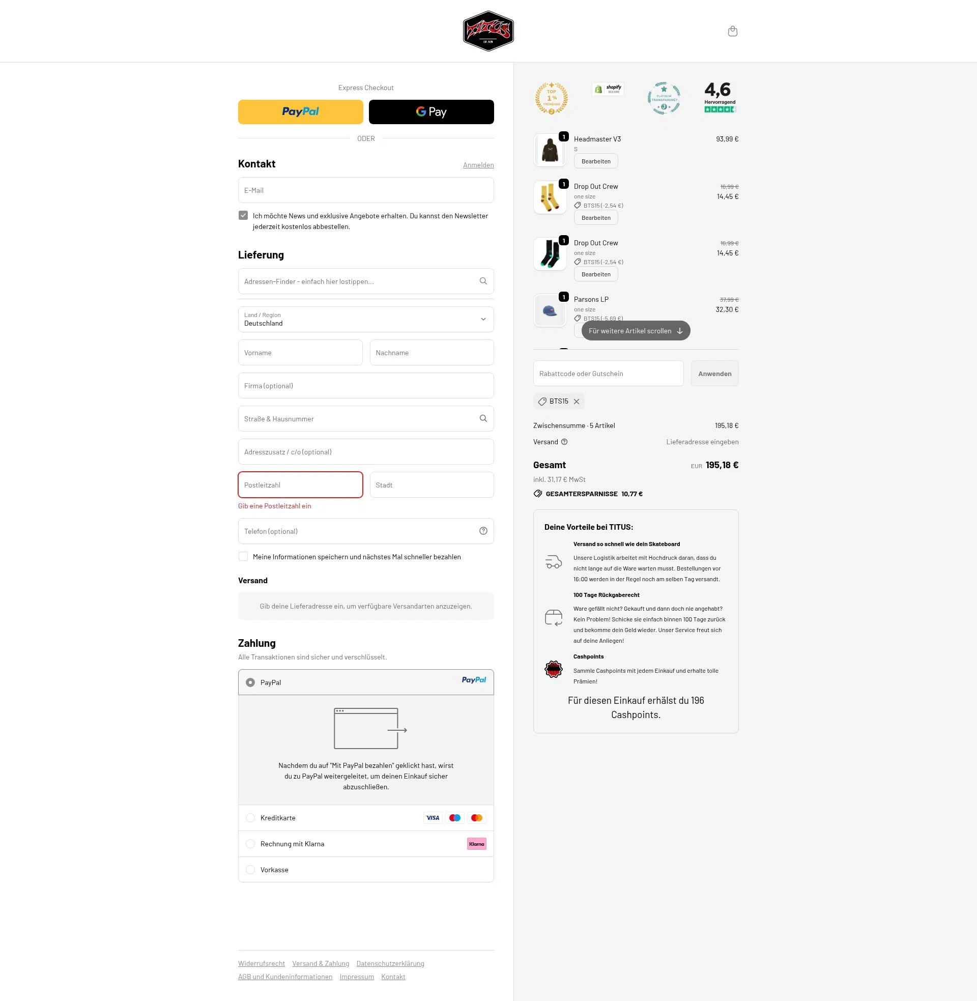 Titus checkout page showing Titus promo code box | Screenshot taken by SimplyCodes community member on Sep 24, 2025