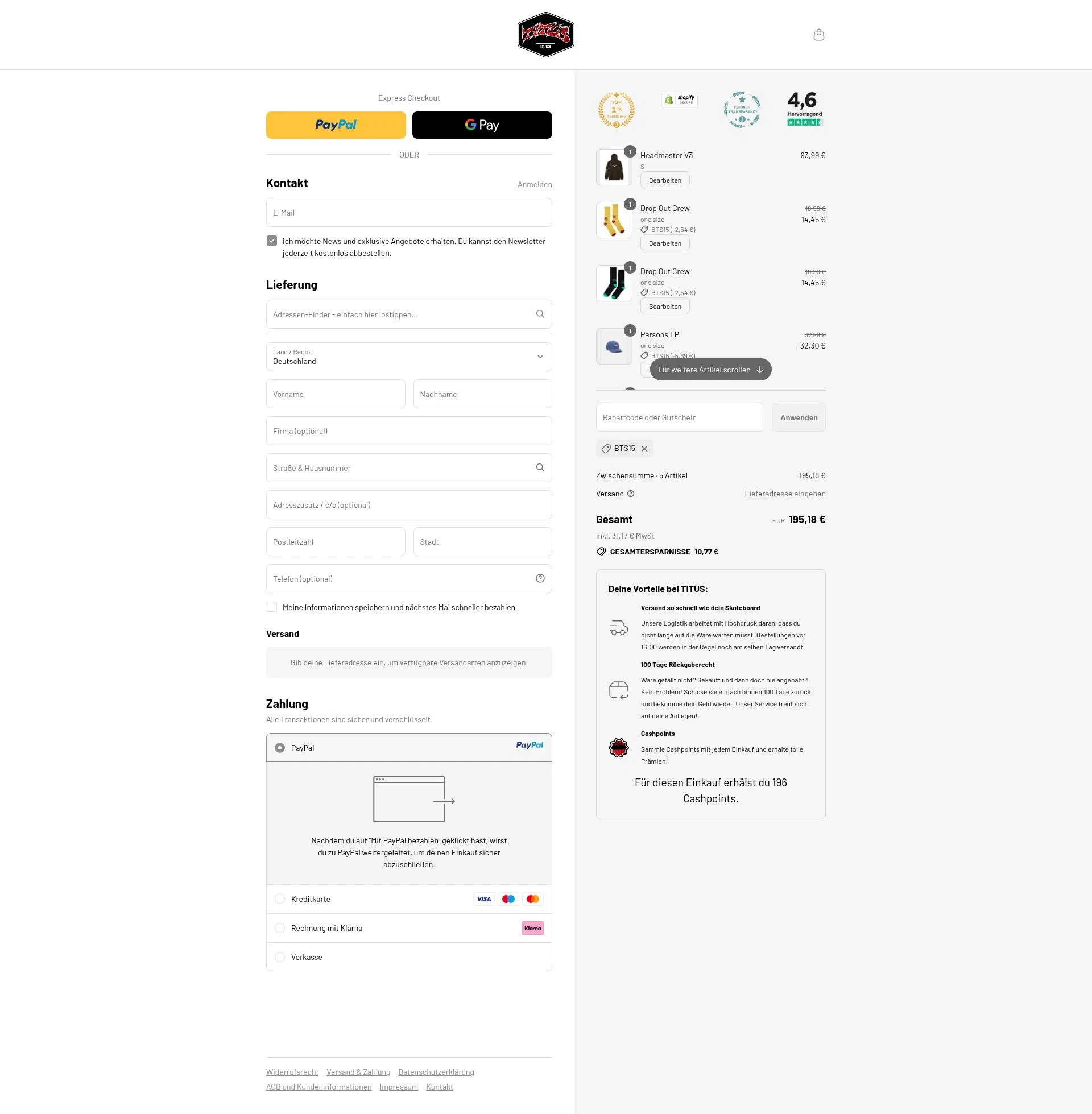 Titus checkout page showing Titus promo code box | Screenshot taken by SimplyCodes community member on Sep 15, 2025