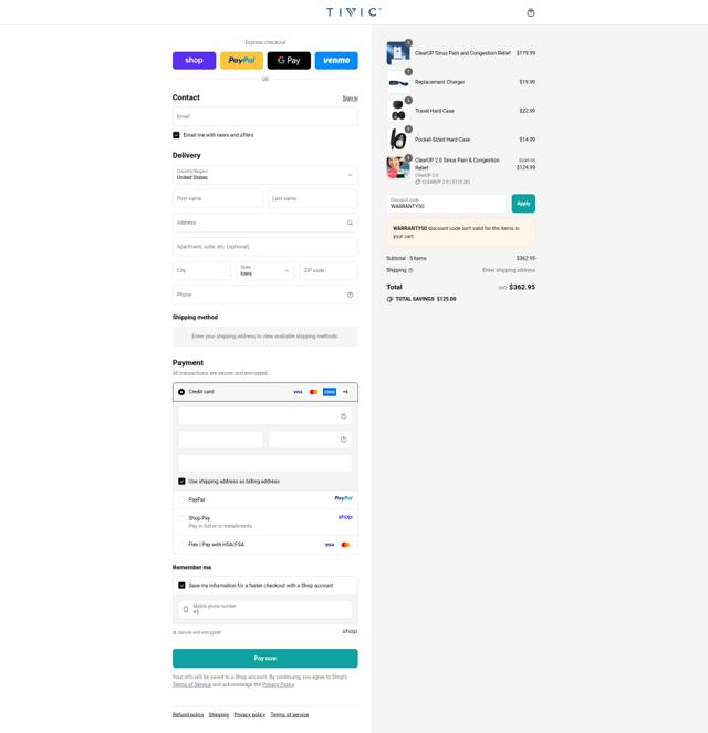 Tivic Health checkout page showing Tivic Health promo code box | Screenshot taken by SimplyCodes community member on Sep 10, 2025