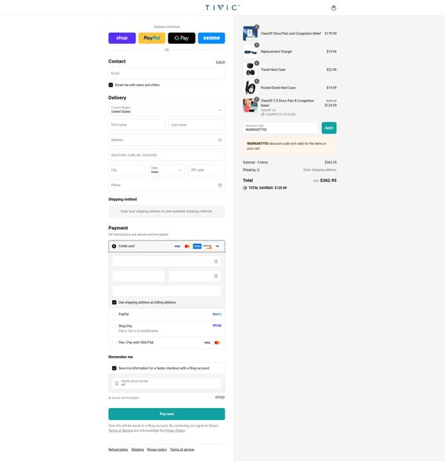 Tivic Health checkout page showing Tivic Health promo code box | Screenshot taken by SimplyCodes community member on Sep 6, 2025