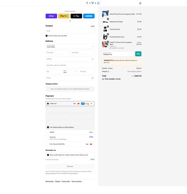 Tivic Health checkout page showing Tivic Health promo code box | Screenshot taken by SimplyCodes community member on Sep 2, 2025