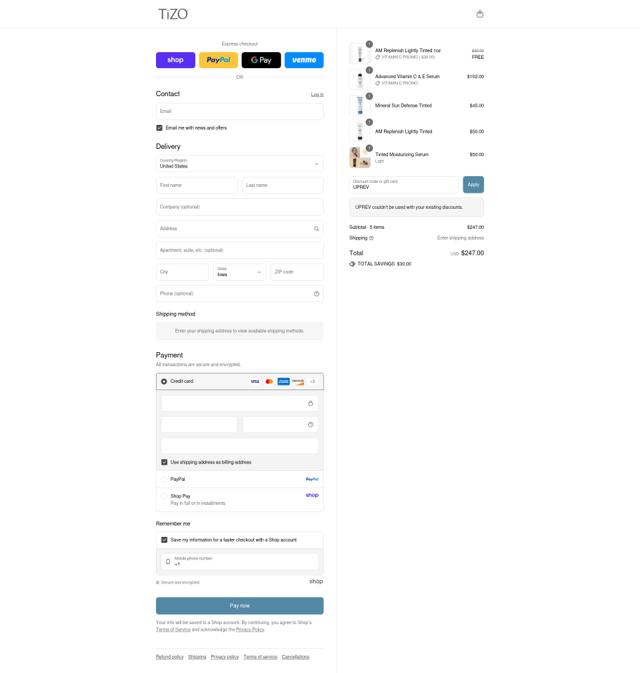 Tizo checkout page showing Tizo discount code box | Screenshot taken by SimplyCodes community member on Sep 9, 2025
