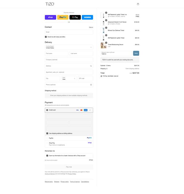 Tizo checkout page showing Tizo discount code box | Screenshot taken by SimplyCodes community member on Sep 12, 2025