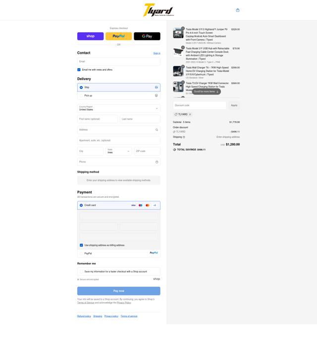 Tlyard checkout page showing Tlyard coupon code box | Screenshot taken by SimplyCodes community member on Sep 11, 2025