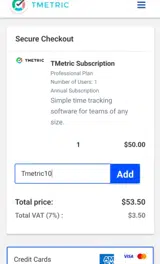 Tmetric10 coupon verification screenshot
