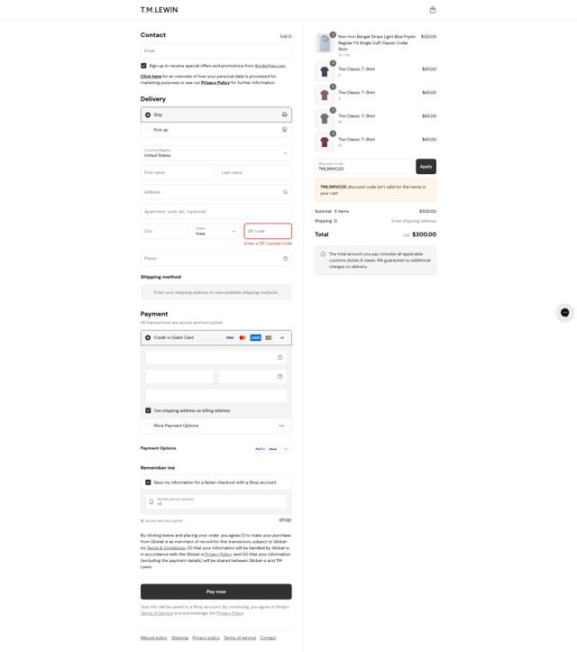 TM Lewin checkout page showing TM Lewin promo code box | Screenshot taken by SimplyCodes community member on Sep 8, 2025