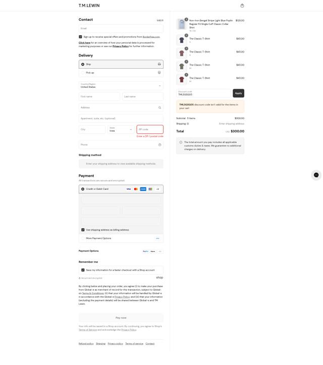 TM Lewin checkout page showing TM Lewin promo code box | Screenshot taken by SimplyCodes community member on Sep 8, 2025