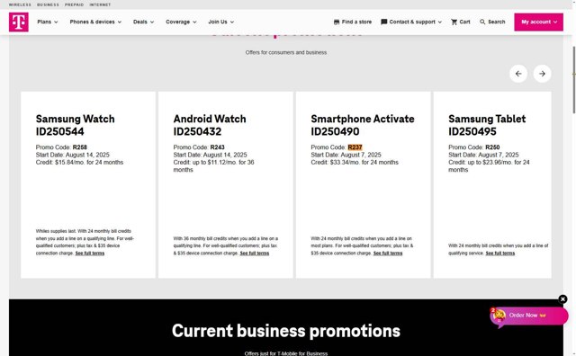 T-Mobile checkout page showing T-Mobile promo code box | Screenshot taken by SimplyCodes community member on Aug 17, 2025