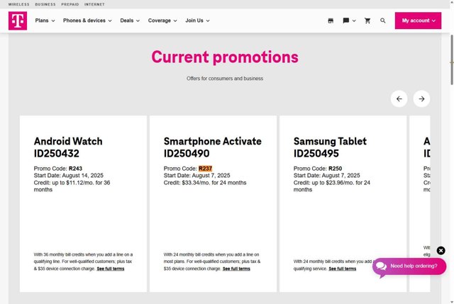 T-Mobile checkout page showing T-Mobile promo code box | Screenshot taken by SimplyCodes community member on Aug 25, 2025
