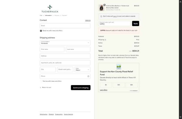 Tuckernuck checkout page showing Tuckernuck promo code box | Screenshot taken by SimplyCodes community member on Sep 4, 2025