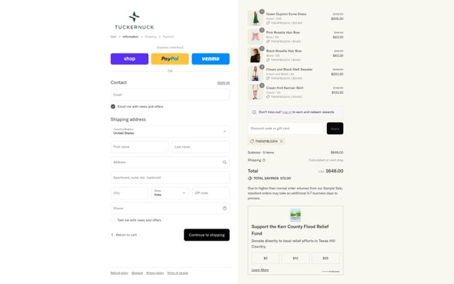 Tuckernuck checkout page showing Tuckernuck promo code box | Screenshot taken by SimplyCodes community member on Sep 4, 2025