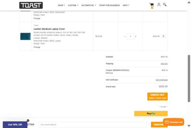 TOAST checkout page showing TOAST promo code box | Screenshot taken by SimplyCodes community member on May 23, 2025