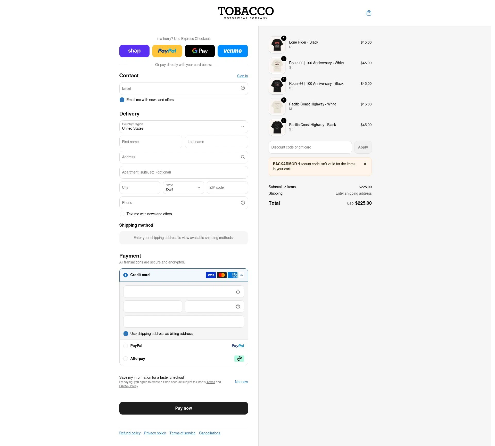 Tobacco Motorwear Company Promo Codes