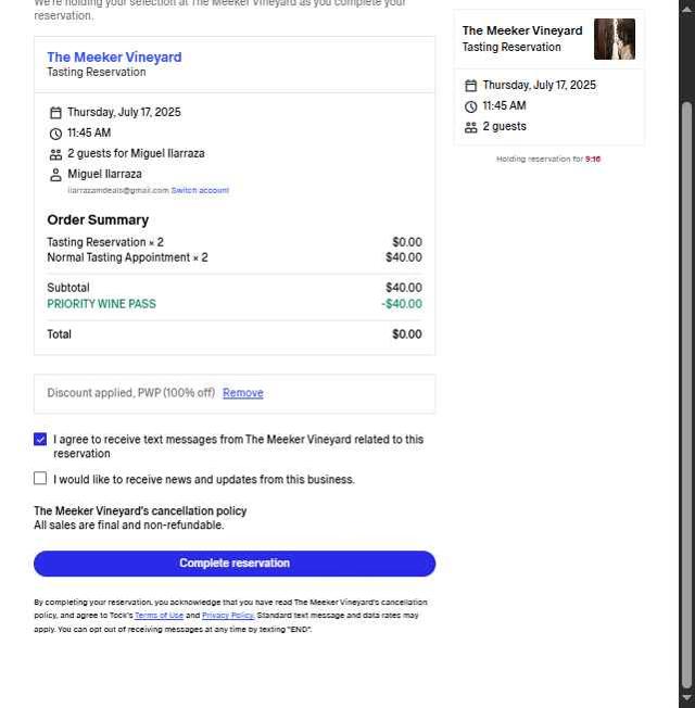 Tock checkout page showing Tock discount code box | Screenshot taken by SimplyCodes community member on Jul 17, 2025