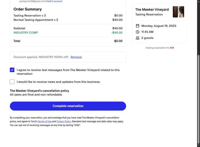 Tock checkout page showing Tock discount code box | Screenshot taken by SimplyCodes community member on Jul 27, 2025