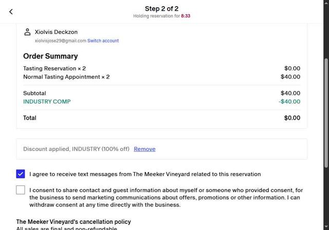 Tock checkout page showing Tock discount code box | Screenshot taken by SimplyCodes community member on Sep 13, 2025