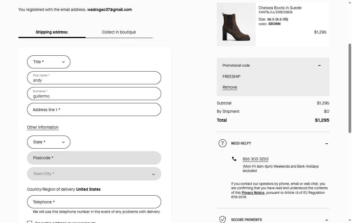 Tod's checkout page showing Tod's promo code box | Screenshot taken by SimplyCodes community member on Dec 3, 2025