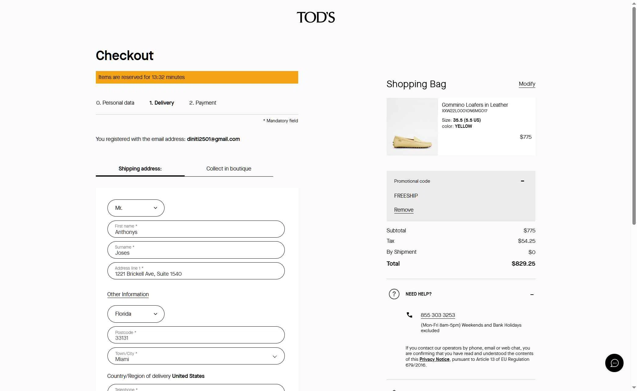 Tod's checkout page showing Tod's promo code box | Screenshot taken by SimplyCodes community member on Feb 11, 2026