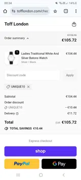 UNIQUE10 coupon verification screenshot