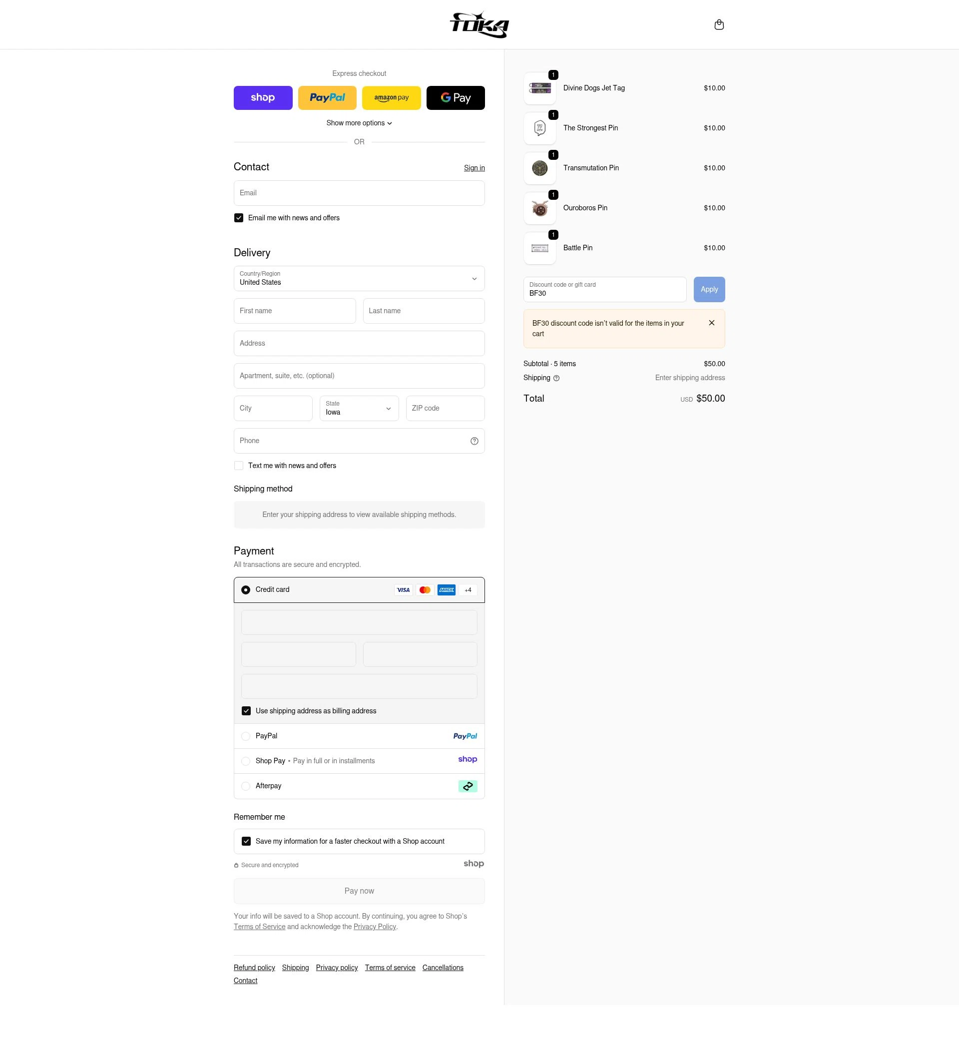 Toka checkout page showing Toka discount code box | Screenshot taken by SimplyCodes community member on Nov 30, 2025