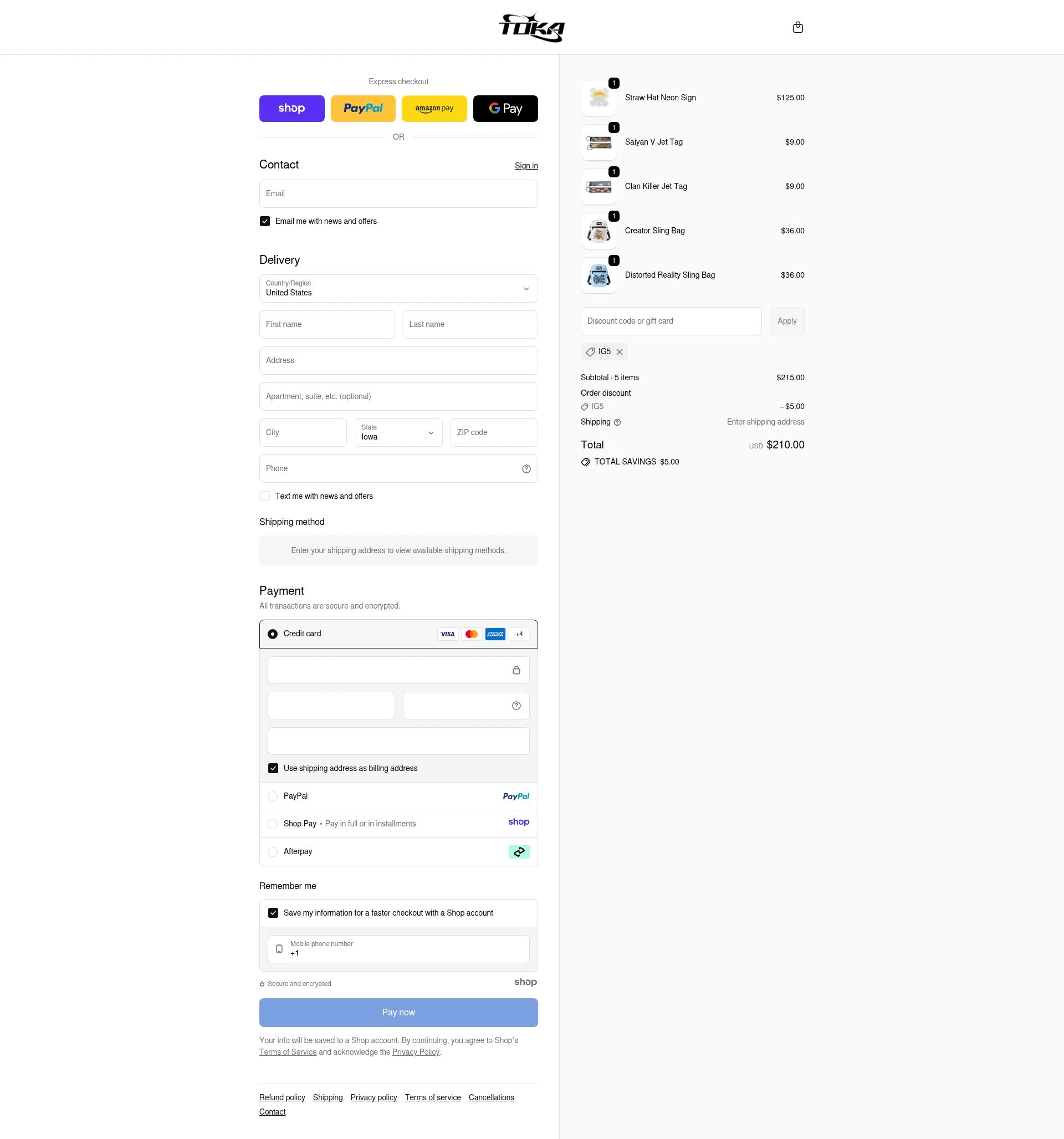 Toka checkout page showing Toka discount code box | Screenshot taken by SimplyCodes community member on Nov 10, 2025