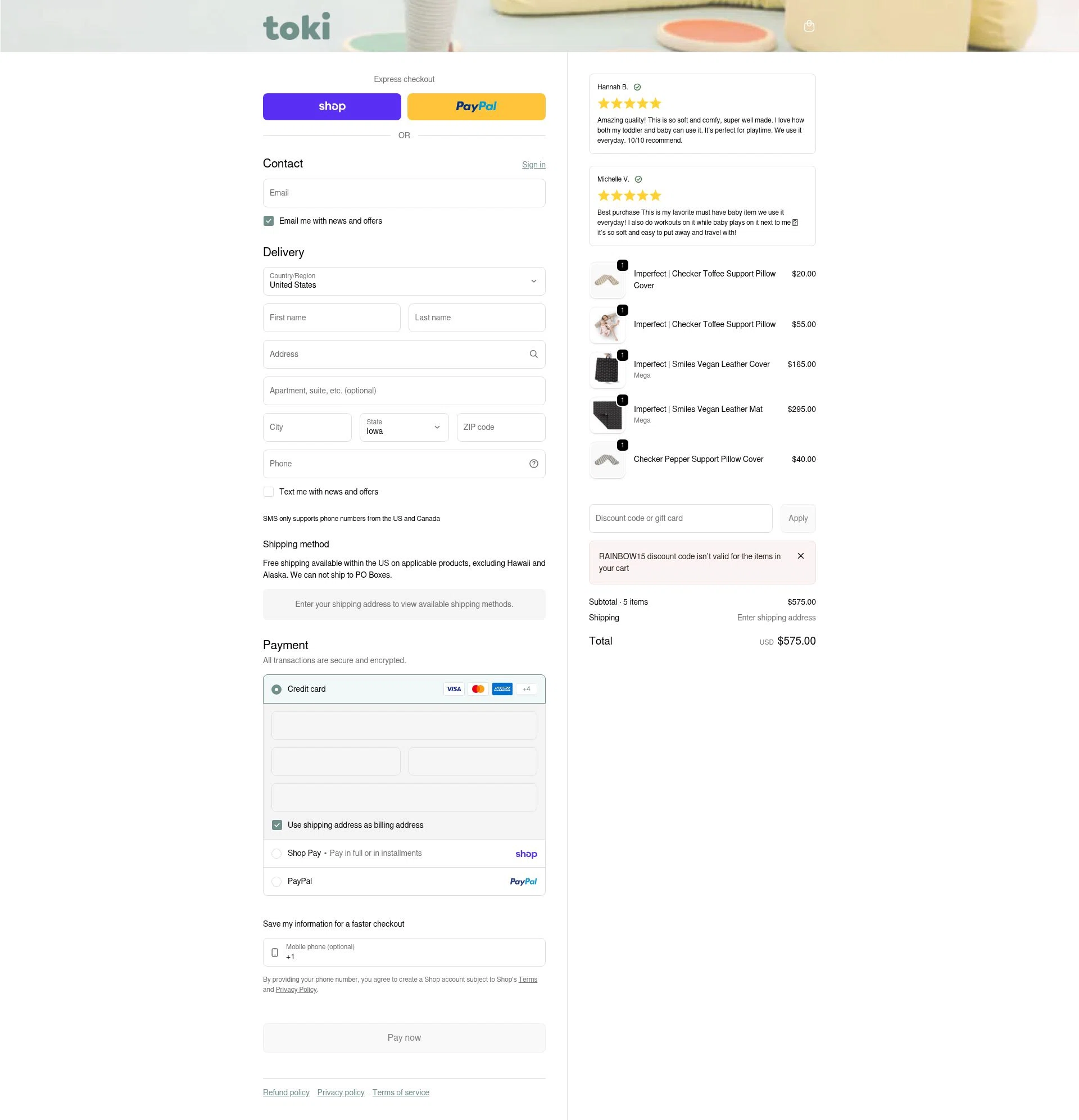 Toki Mats checkout page showing Toki Mats discount code box | Screenshot taken by SimplyCodes community member on Feb 3, 2026