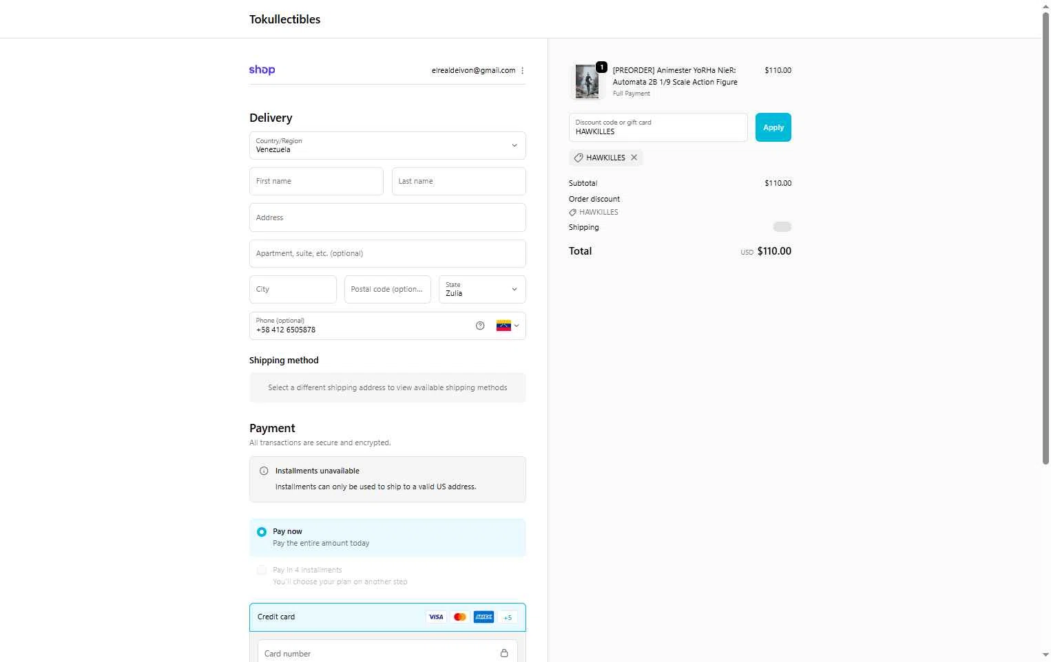 Tokullectibles checkout page showing Tokullectibles discount code box | Screenshot taken by SimplyCodes community member on Dec 3, 2025