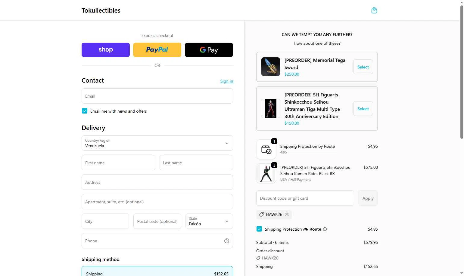 Tokullectibles checkout page showing Tokullectibles discount code box | Screenshot taken by SimplyCodes community member on Feb 3, 2026