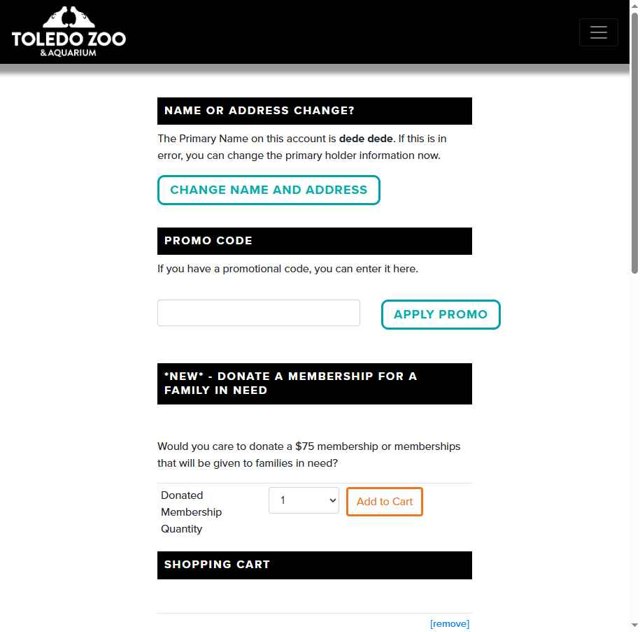 Toledo Zoo checkout page showing Toledo Zoo promo code box | Screenshot taken by SimplyCodes community member on May 4, 2025