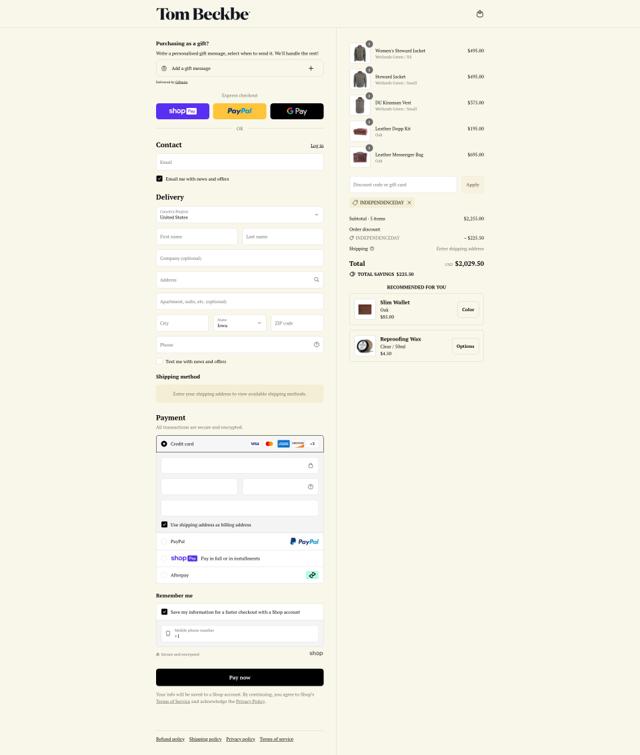 Tom Beckbe checkout page showing Tom Beckbe discount code box | Screenshot taken by SimplyCodes community member on Jul 9, 2025