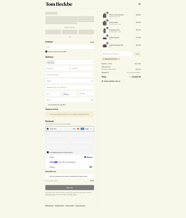 Tom Beckbe checkout page showing Tom Beckbe discount code box | Screenshot taken by SimplyCodes community member on Jun 30, 2025