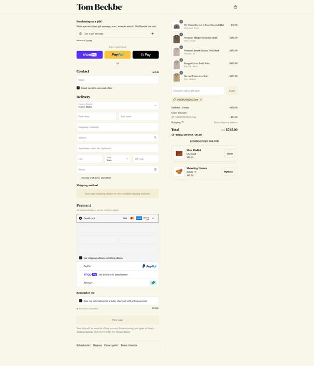 Tom Beckbe checkout page showing Tom Beckbe discount code box | Screenshot taken by SimplyCodes community member on Jul 30, 2025