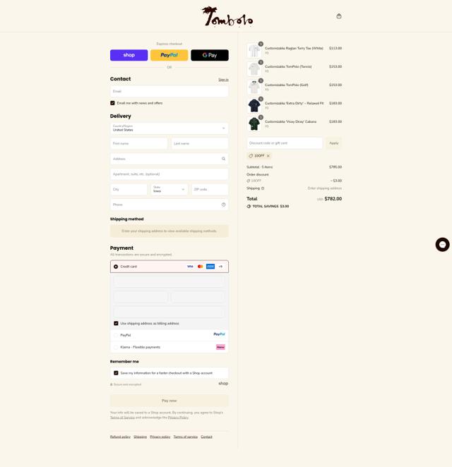 Tombolo checkout page showing Tombolo discount code box | Screenshot taken by SimplyCodes community member on Sep 12, 2025