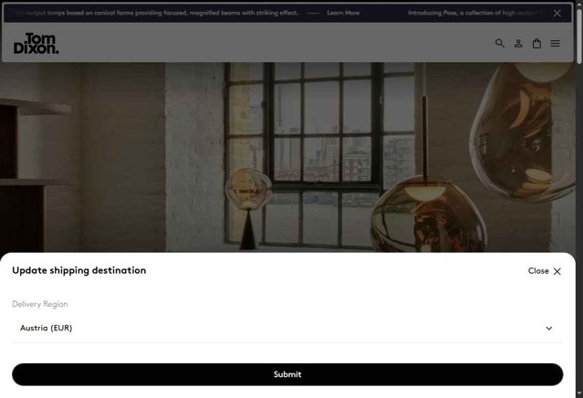 Tom Dixon checkout page showing Tom Dixon promo code box | Screenshot taken by SimplyCodes community member on Aug 29, 2025