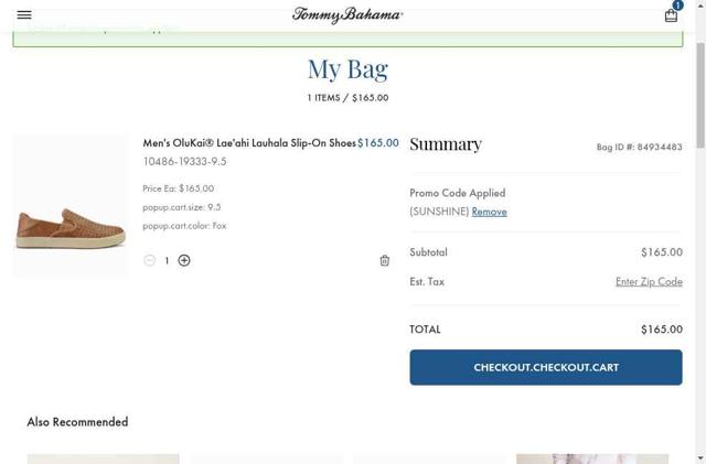 Tommy Bahama checkout page showing Tommy Bahama promo code box | Screenshot taken by SimplyCodes community member on Apr 19, 2025