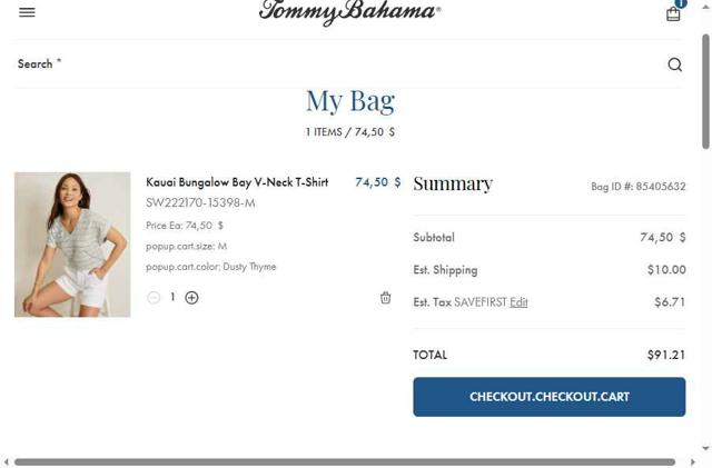 Tommy Bahama checkout page showing Tommy Bahama promo code box | Screenshot taken by SimplyCodes community member on May 5, 2025