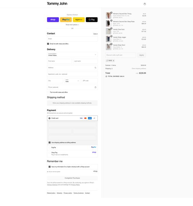 Tommy John checkout page showing Tommy John discount code box | Screenshot taken by SimplyCodes community member on Sep 12, 2025