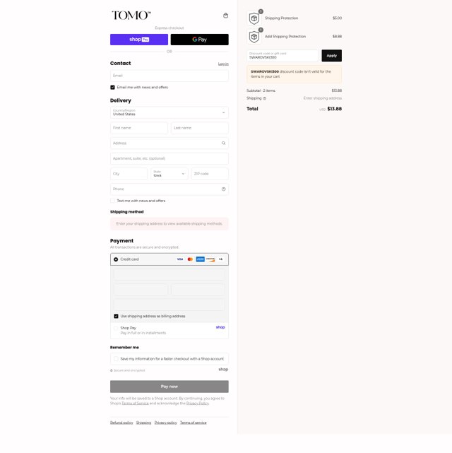 TOMO™ Bottle checkout page showing TOMO™ Bottle coupon code box | Screenshot taken by SimplyCodes community member on Aug 19, 2025