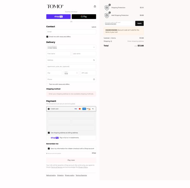 TOMO™ Bottle checkout page showing TOMO™ Bottle coupon code box | Screenshot taken by SimplyCodes community member on Aug 14, 2025