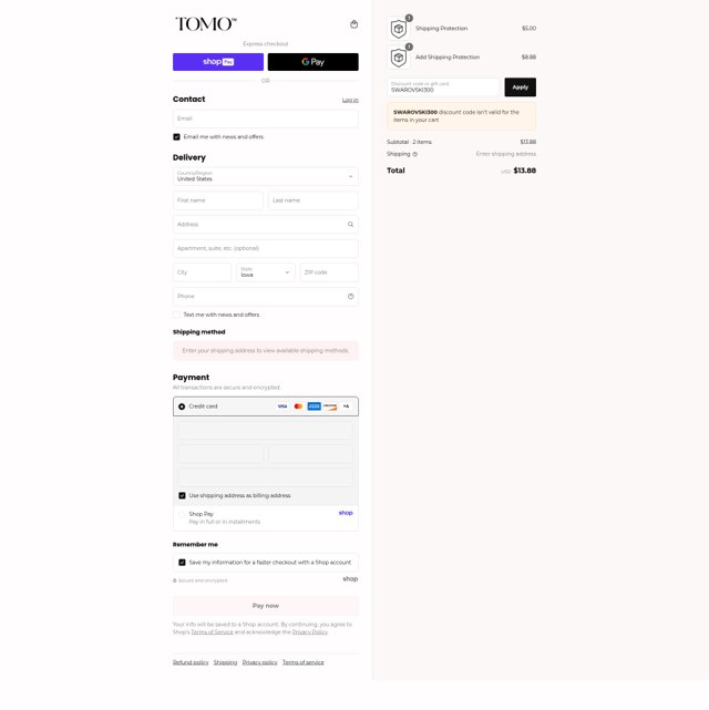 TOMO™ Bottle checkout page showing TOMO™ Bottle coupon code box | Screenshot taken by SimplyCodes community member on Aug 23, 2025