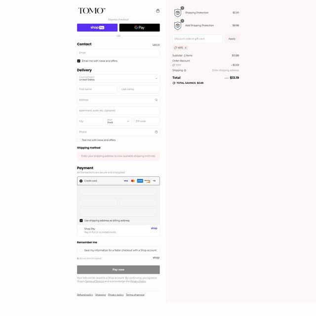 TOMO™ Bottle checkout page showing TOMO™ Bottle coupon code box | Screenshot taken by SimplyCodes community member on Aug 23, 2025