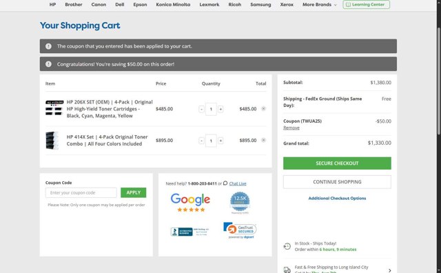 Toner Buzz checkout page showing Toner Buzz coupon code box | Screenshot taken by SimplyCodes community member on Aug 6, 2025