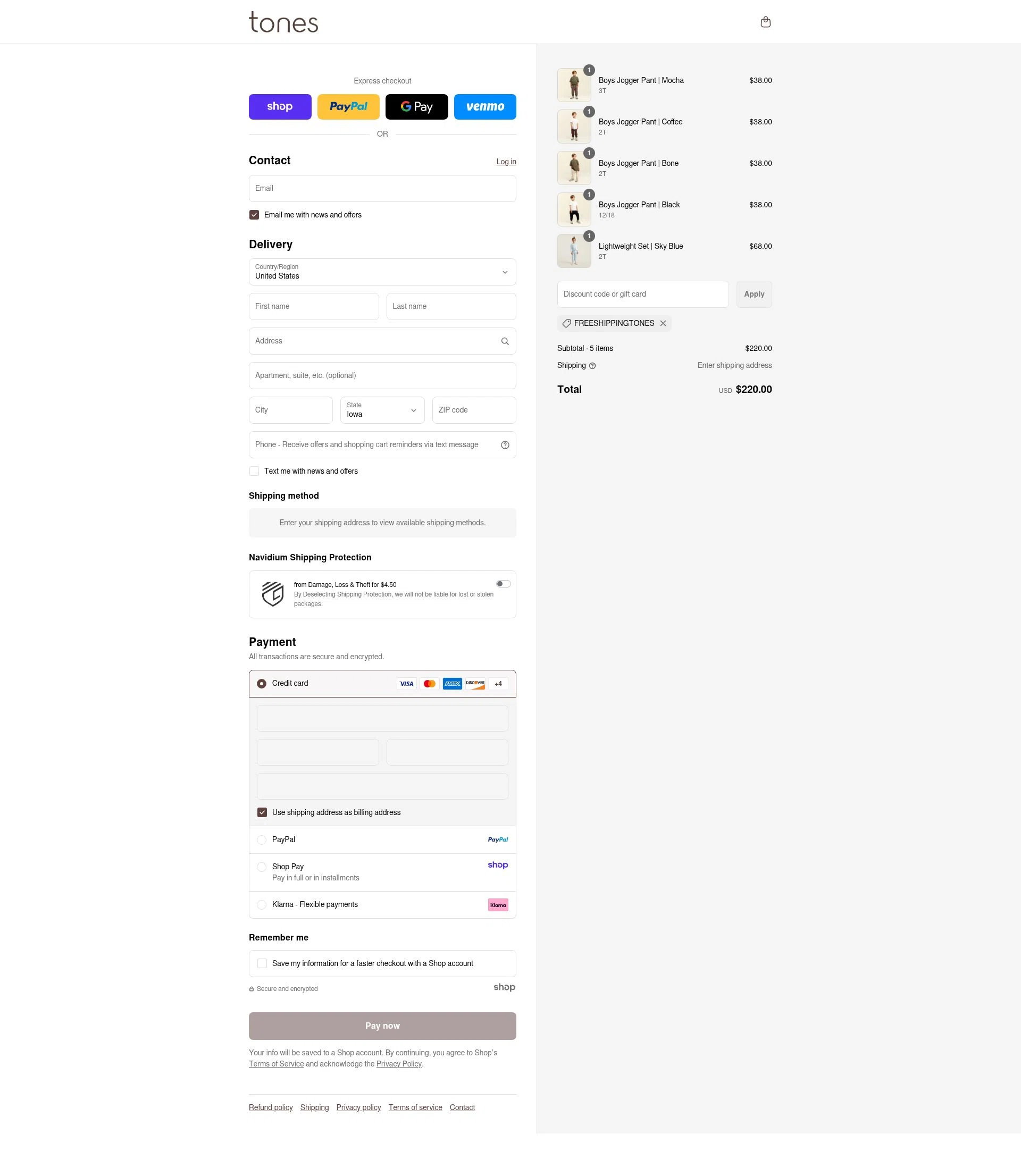 Tones checkout page showing Tones coupon code box | Screenshot taken by SimplyCodes community member on Sep 8, 2025