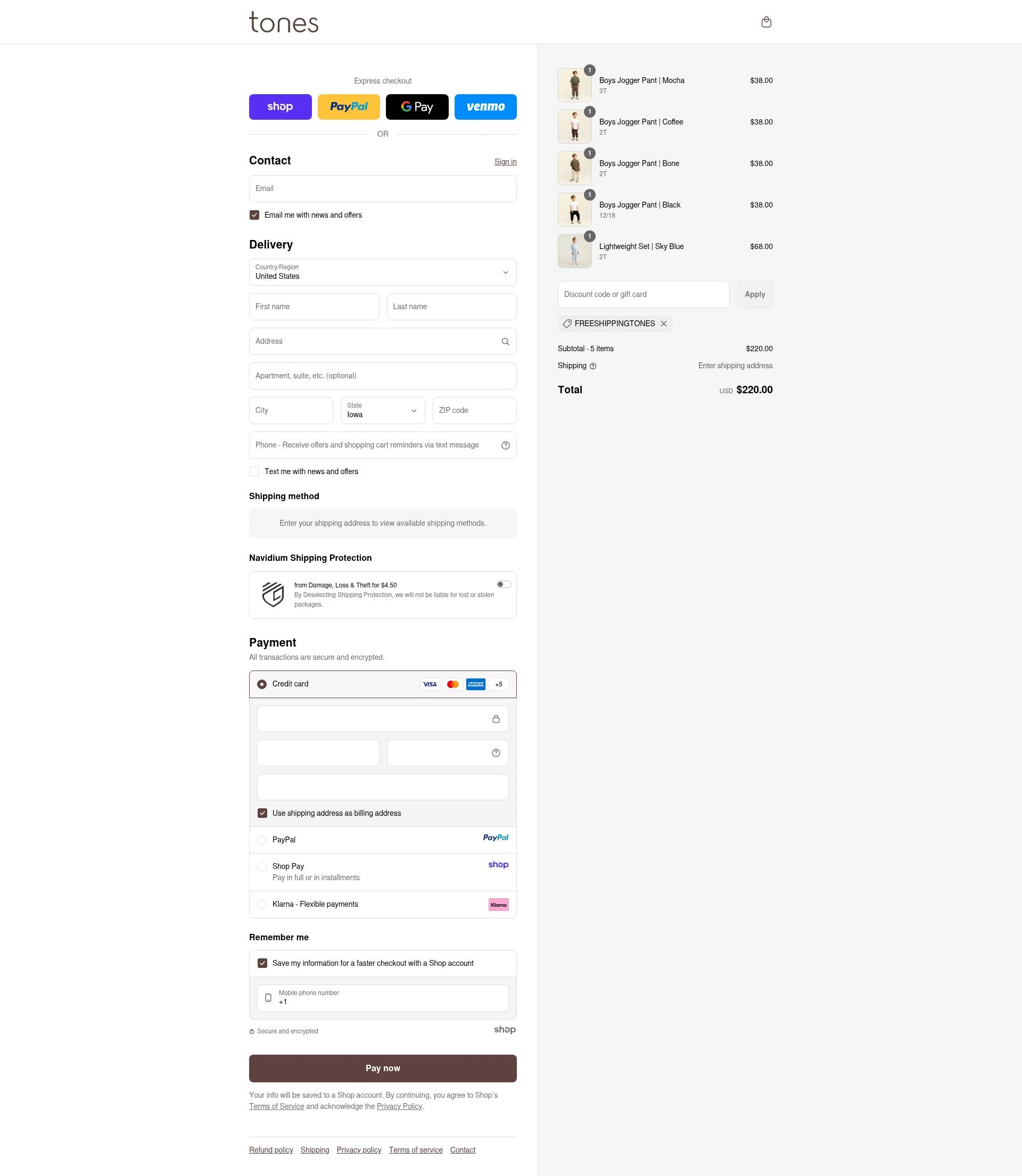 Tones checkout page showing Tones coupon code box | Screenshot taken by SimplyCodes community member on Sep 12, 2025