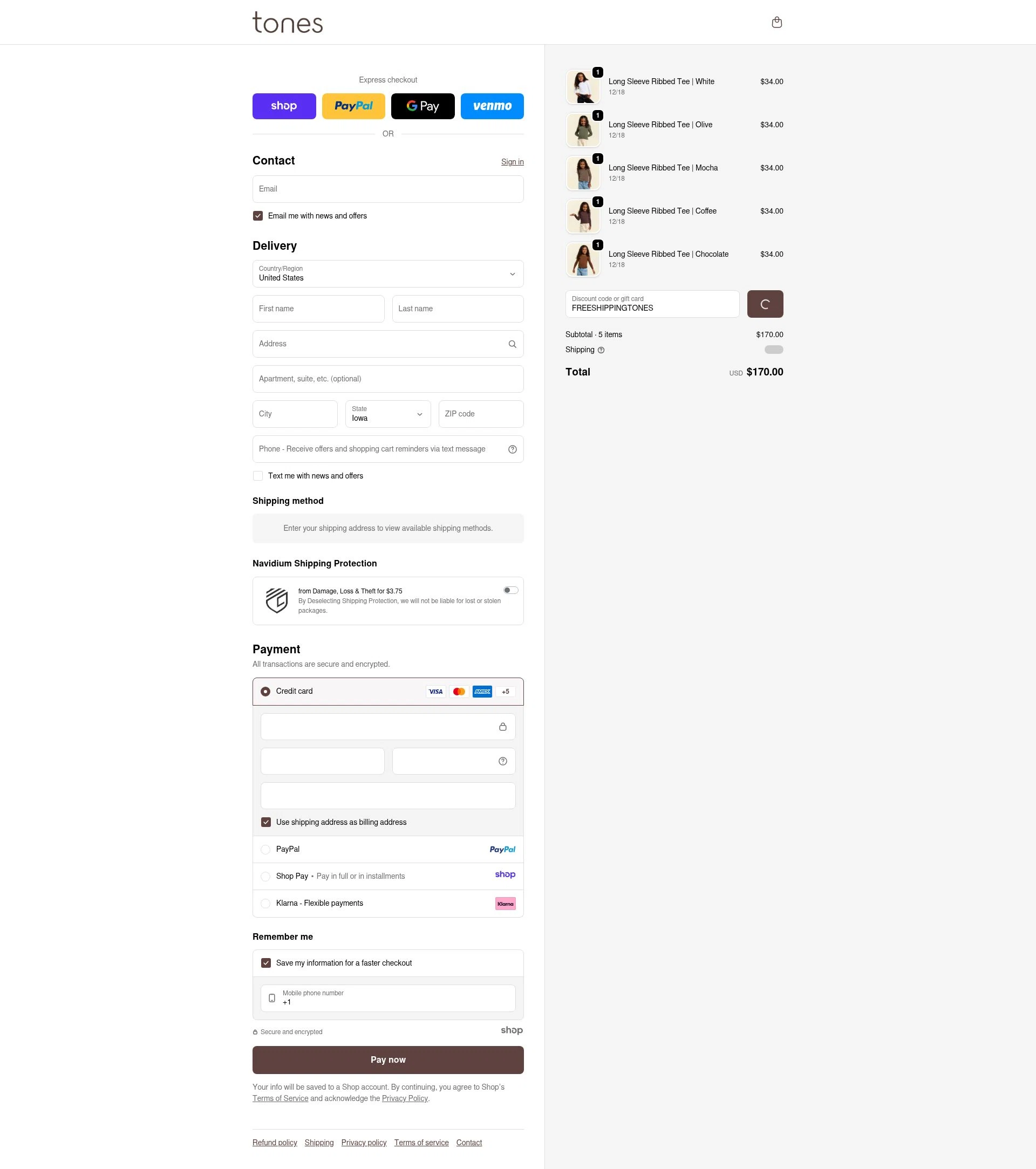 Tones checkout page showing Tones coupon code box | Screenshot taken by SimplyCodes community member on Dec 28, 2025
