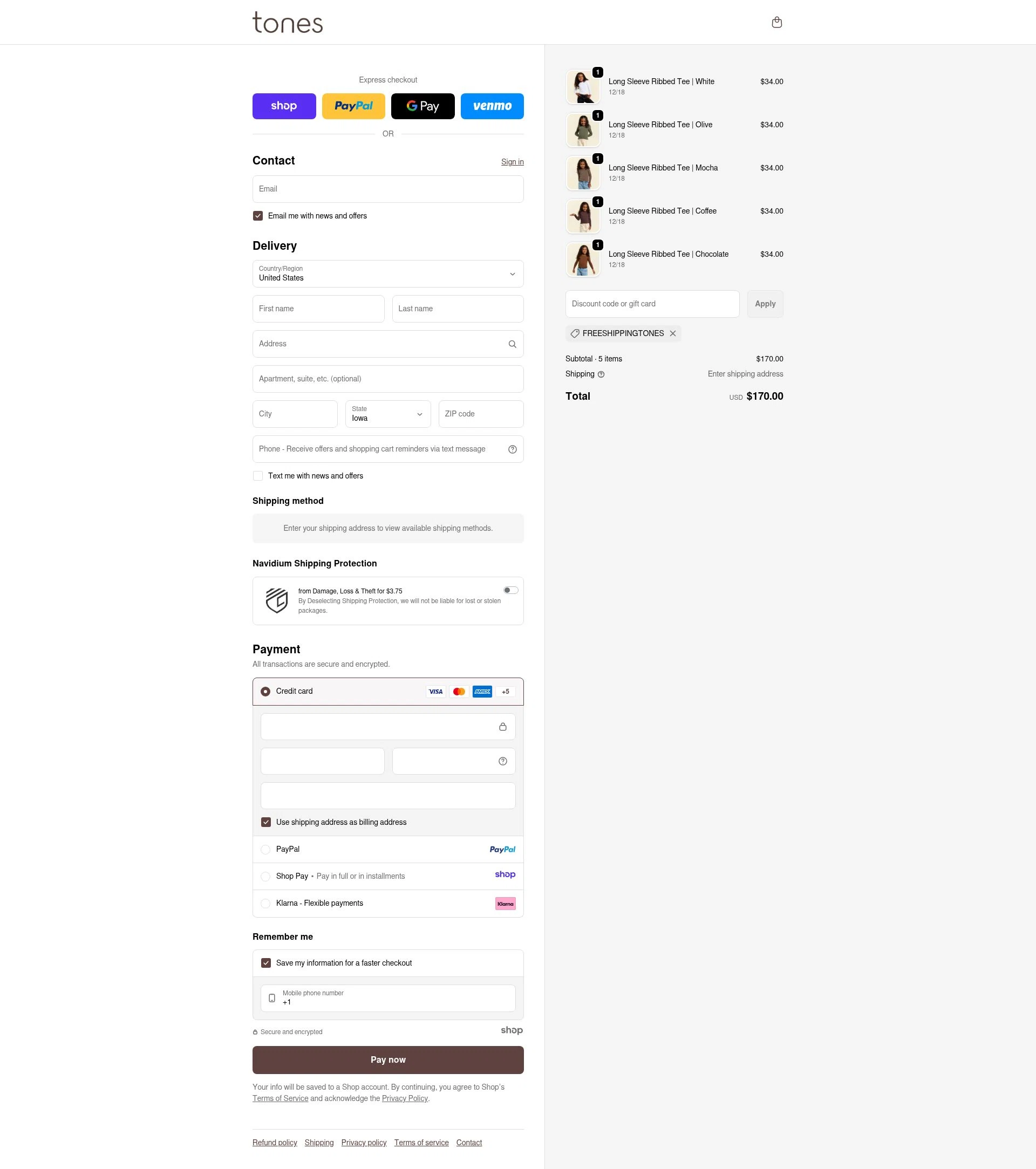 Tones checkout page showing Tones coupon code box | Screenshot taken by SimplyCodes community member on Jan 2, 2026