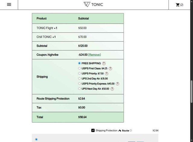 Tonic checkout page showing Tonic promo code box | Screenshot taken by SimplyCodes community member on Aug 17, 2025