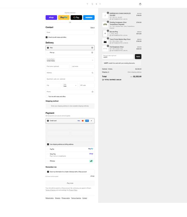 TONS Shop checkout page showing TONS Shop promo code box | Screenshot taken by SimplyCodes community member on Sep 12, 2025