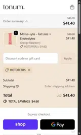 Tonum coupon verification screenshot